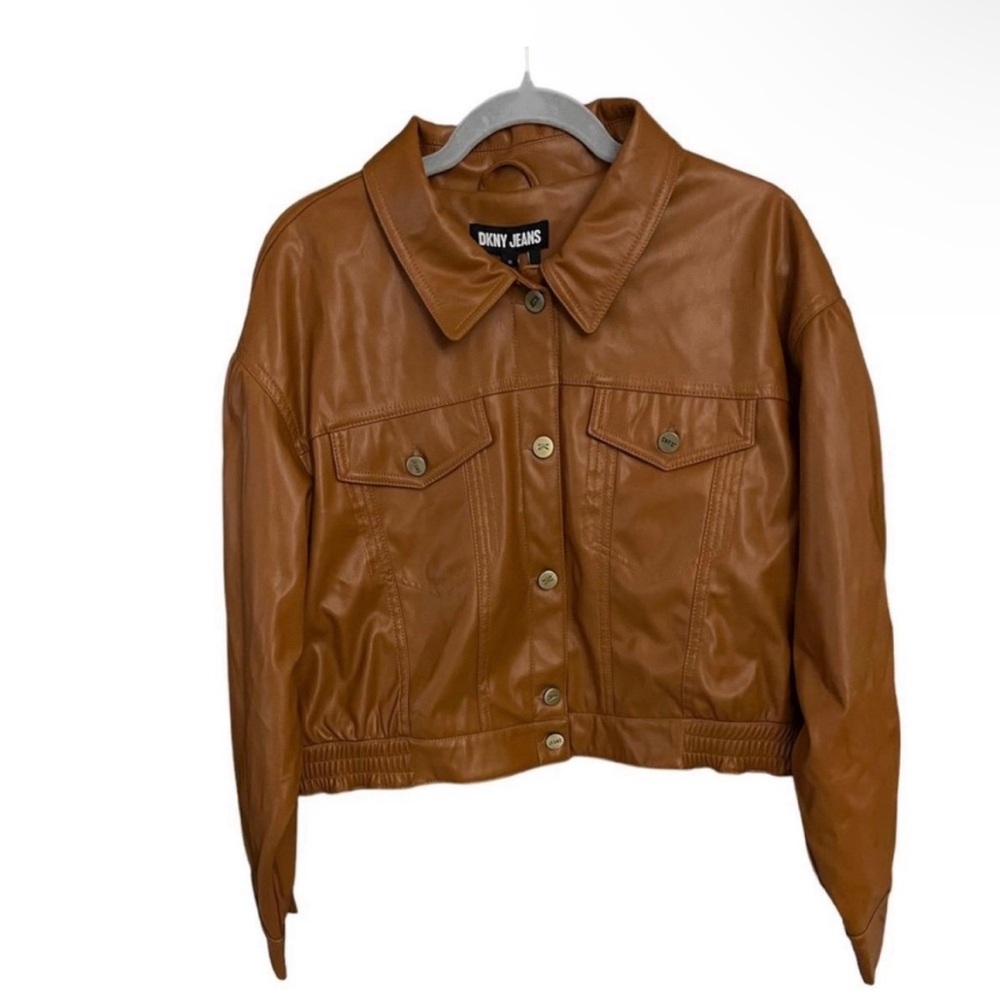 DKNY JEANS Women’s Faux Leather Jacket Size XL Tan